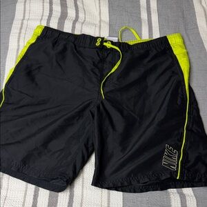 Nike Black and Neon Green Swim Trunks